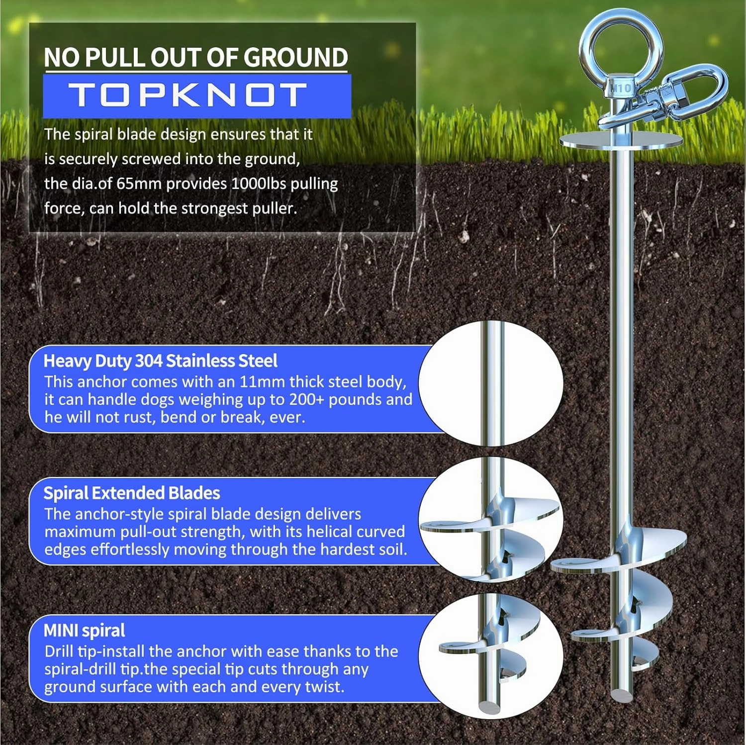 Dog Tie Out Cable and Stake,with 20FT Heavy Duty Cable,360°Swivel Dog Run- No Tangle,Runner for Yard R- Up to 150LBS,Ideal for Outdoor Camping