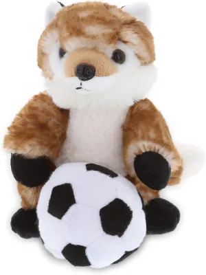 DolliBu Fox Stuffed Animal with Soccer Ball Plush - Soft Plush Huggable Brown Fox, Adorable Playtime Fox Plush Toy, Cute Wildlife Gift for Kids and Adults - 9.5 Inch