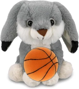 DolliBu Grey Rabbit Stuffed Animal with Basketball Plush - Soft Huggable Rabbit Adorable Playtime Plush Toy, Cute Farm Life Gift, Personalized Plush Doll Animal Toy for Kids and Adults - 7 Inches
