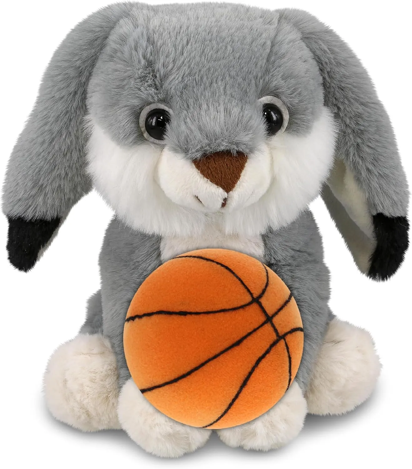 DolliBu Grey Rabbit Stuffed Animal with Basketball Plush - Soft Huggable Rabbit Adorable Playtime Plush Toy, Cute Farm Life Gift, Personalized Plush Doll Animal Toy for Kids and Adults - 7 Inches