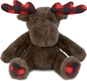 DolliBu Plaid Brown Moose Stuffed Animal - Soft Huggable Plaid Brown Moose Stuffed Toy, Adorable Playtime Wildlife Plush Toy, Cute Cuddle Gifts, Super Soft Plush Doll Animal Toy for Kids - 10 Inches