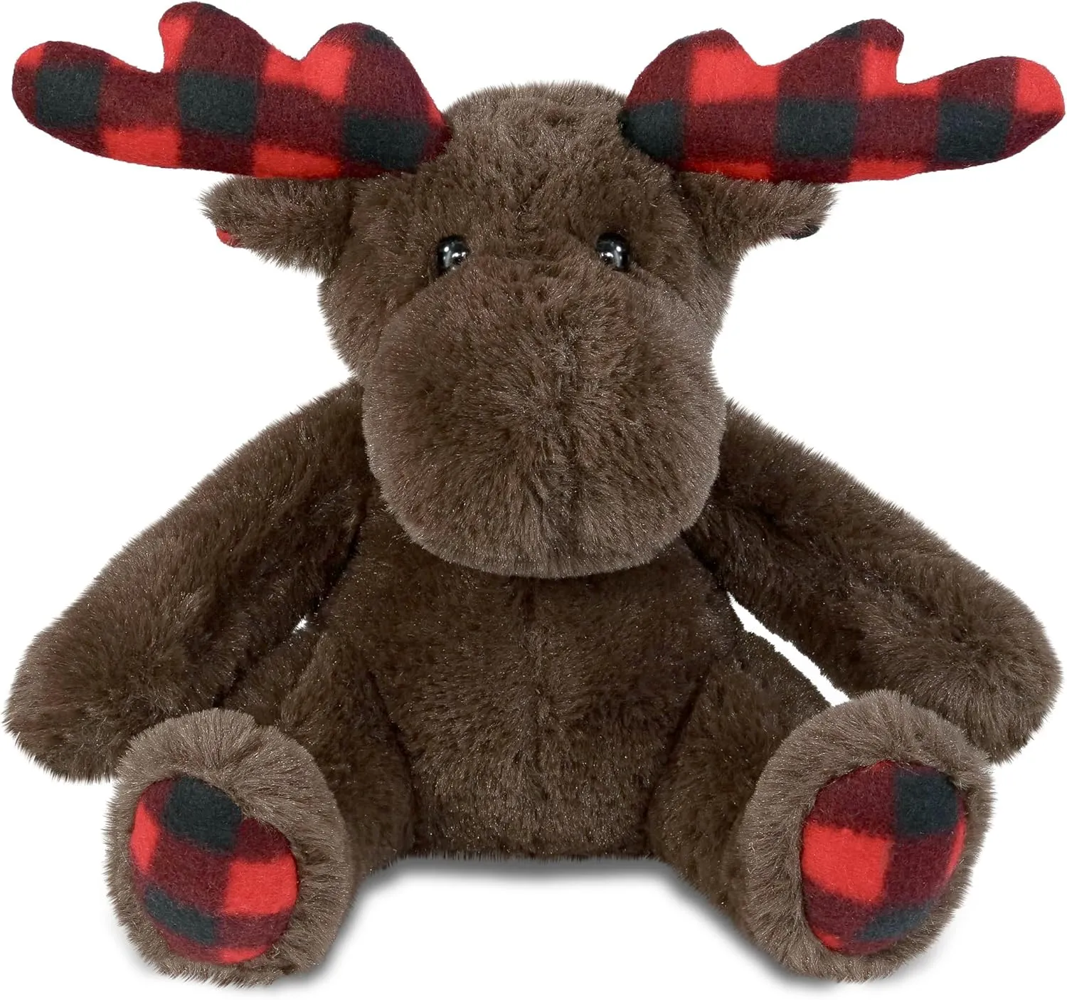 DolliBu Plaid Brown Moose Stuffed Animal - Soft Huggable Plaid Brown Moose Stuffed Toy, Adorable Playtime Wildlife Plush Toy, Cute Cuddle Gifts, Super Soft Plush Doll Animal Toy for Kids - 10 Inches