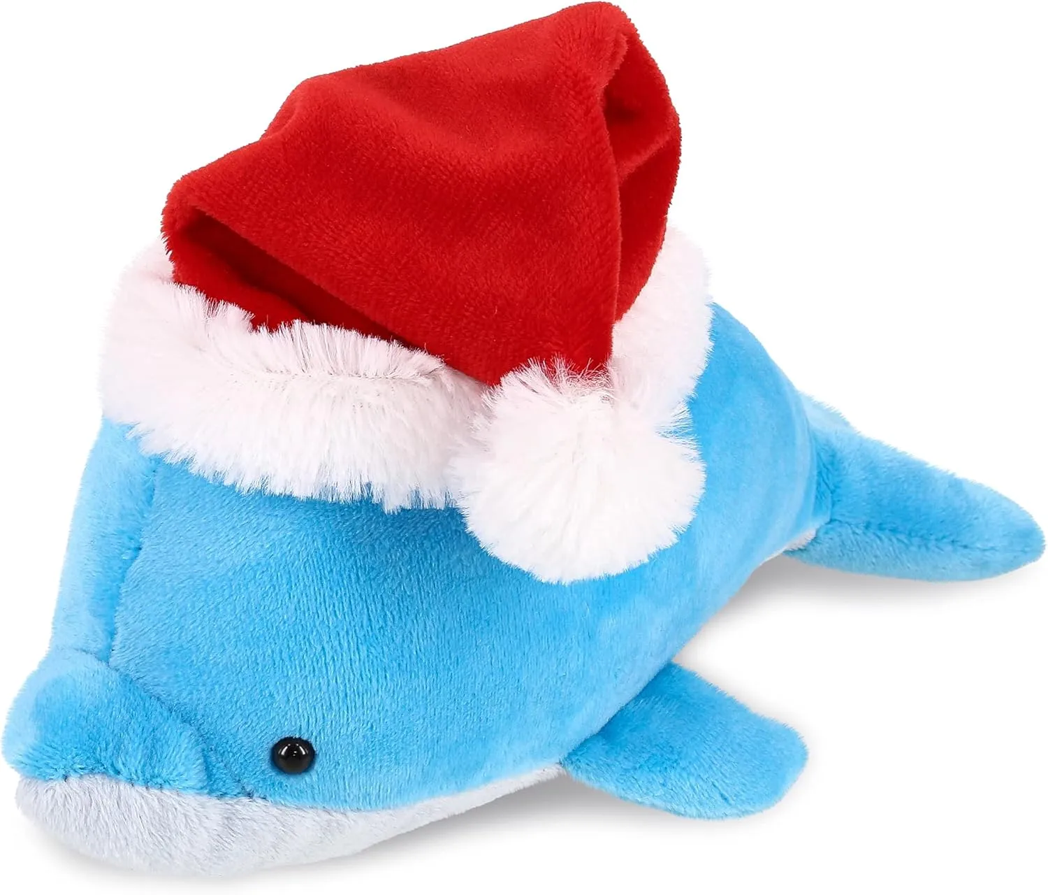 DolliBu Santa Blue Dolphin Stuffed Animal Plush Toy - Super Soft Ocean Life Animal Dress Up with Red Santa Claus Hat, Cute Ocean Life Gift, Perfect 6 Inches