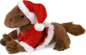 DolliBu Santa Brown Horse Stuffed Animal Plush Toy - Super Soft Wild Animal Dress Up with Red Santa Claus Outfit, Perfect Holiday with Name Personalization - 12 Inches