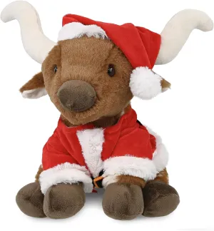 DolliBu Santa Floppy Longhorn Stuffed Animal Plush Toy - Super Soft Wild Animal Dress Up with Red Santa Claus Outfit, Wildlife Gift, Perfect Holiday with Name Personalization - 10 Inch