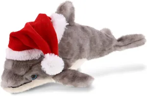 DolliBu Santa Grey Dolphin Stuffed Animal Plush Toy - Super Soft Stuffed Plush Dress Up with Red Santa Claus Hat, Cute Ocean Life Gift, Perfect with Name Personalization - 12.5 Inches