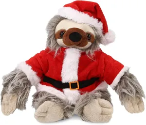 DolliBu Santa Grey Sloth Stuffed Animal Plush Toy - Super Soft Farm Animal Dress Up with Red Santa Claus Outfit, Cute Farm Life Gift, Perfect Holiday with Name Personalization - 7 Inch