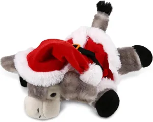 DolliBu Santa Lying Grey Donkey Stuffed Animal Plush Toy - Super Soft Wild Animal Dress Up with Red Santa Claus Outfit, Cute Wildlife Gift, Holiday with Name Personalization - 9 Inches