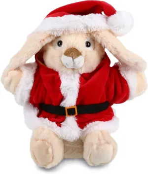 DolliBu Santa Rabbit Stuffed Animal Plush Hand Puppet - Super Soft Farm Animal Dress Up with Red Santa Claus Outfit, Perfect Holiday with Name Personalization - 9 Inches