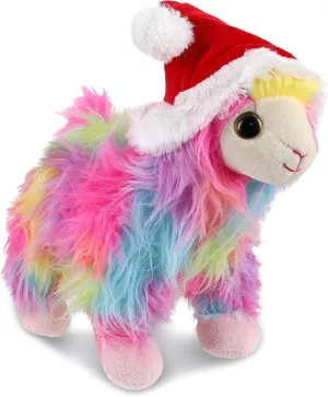 DolliBu Santa Rainbow Llama Stuffed Animal Plush Toy - Super Soft Farm Animal Dress Up with Red Santa Claus Outfit, Farm Life Gift, Perfect Holiday with Name Personalization - 9.5 Inch