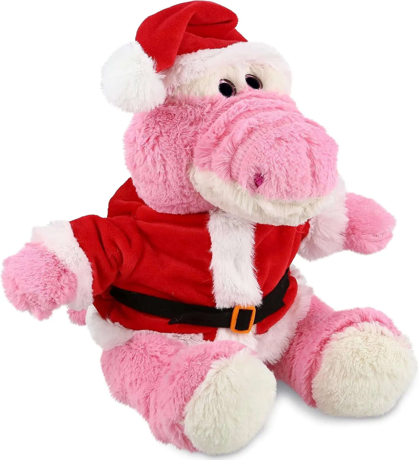 DolliBu Santa Sitting Pink Alligator Stuffed Animal Plush Toy - Super Soft Dress Up with Red Santa Claus Outfit, Cute Wildlife Gift, Perfect Holiday with Name Personalization - 10 Inch