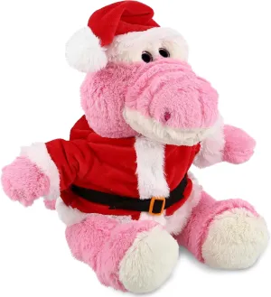 DolliBu Santa Sitting Pink Alligator Stuffed Animal Plush Toy - Super Soft Dress Up with Red Santa Claus Outfit, Cute Wildlife Gift, Perfect Holiday with Name Personalization - 10 Inch