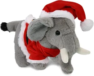 DolliBu Santa Standing Elephant Stuffed Animal Plush Toy - Super Soft Wild Animal Dress Up with Red Santa Claus Outfit, Holiday with Name Personalization - 7.5 Inches
