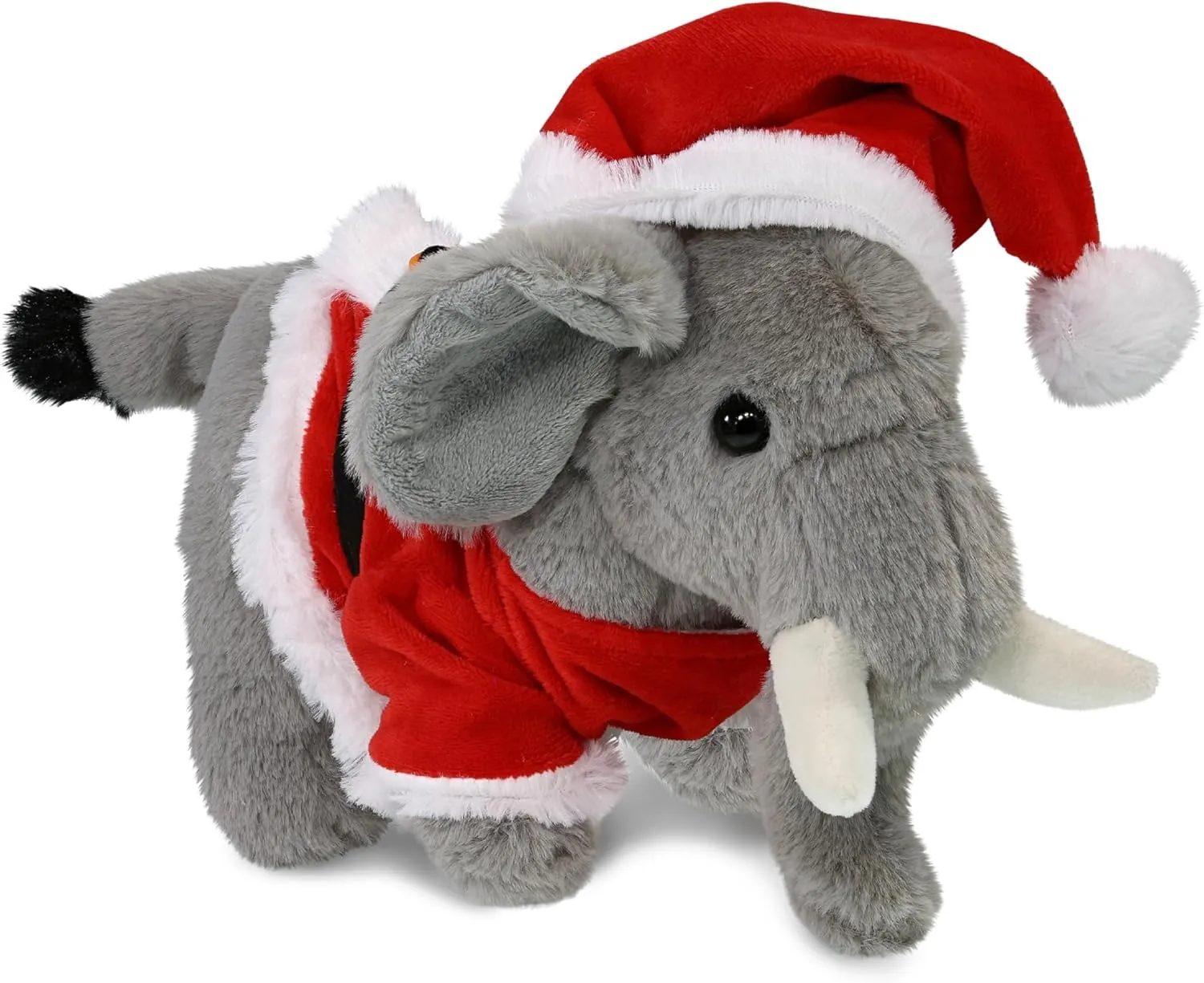 DolliBu Santa Standing Elephant Stuffed Animal Plush Toy - Super Soft Wild Animal Dress Up with Red Santa Claus Outfit, Holiday with Name Personalization - 7.5 Inches