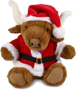 DolliBu Santa Texas Longhorn Stuffed Animal Plush Toy - Super Soft Wild Animal Dress Up with Red Santa Claus Outfit, Wildlife Gift, Perfect Holiday with Name Personalization - 8 Inches