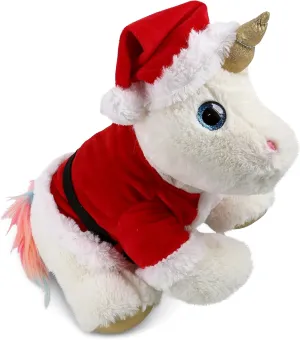 DolliBu Santa White and Gold Unicorn Stuffed Animal Plush Toy - Super Soft Unicorn Dress Up with Red Santa Claus Outfit, Cute Unicorn Gift, Perfect with Name Personalization - 11.5 Inch