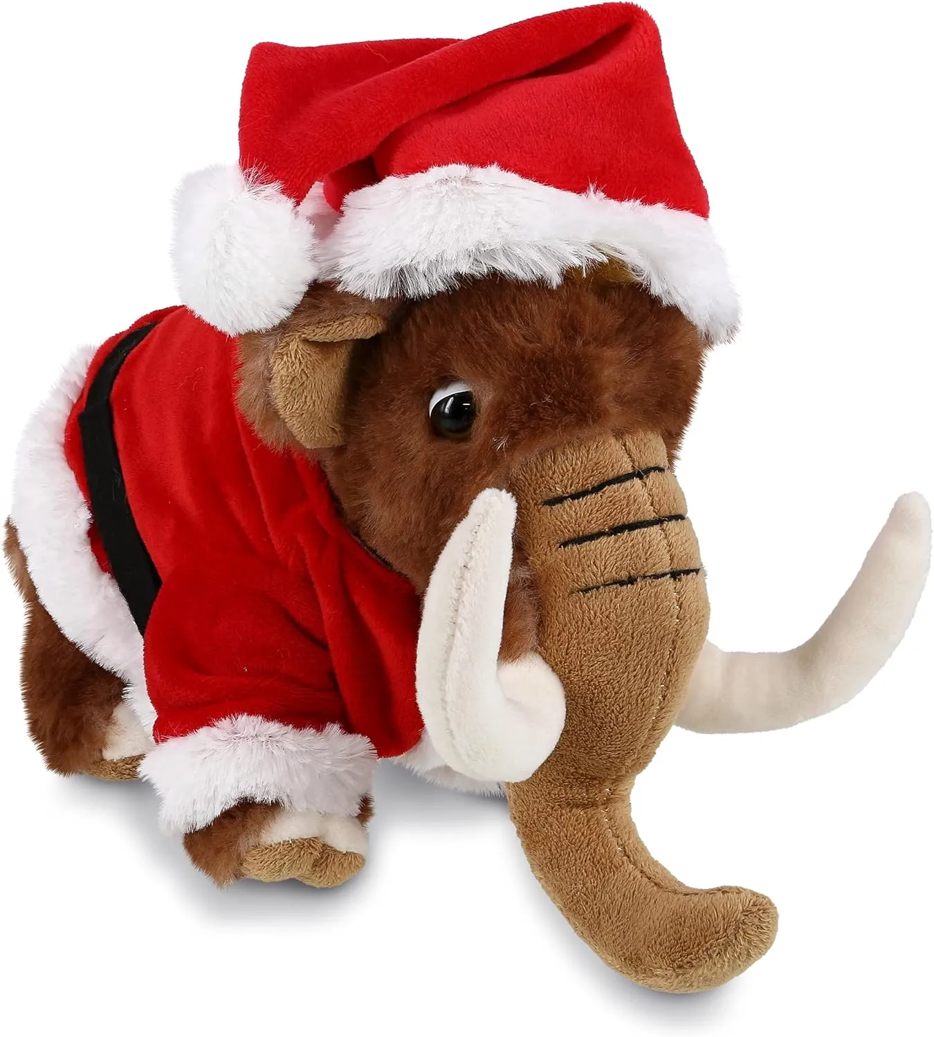 DolliBu Santa Wild Mammoth Stuffed Animal Plush Toy - Super Soft Elephant Dress Up with Red Santa Claus Outfit, Cute Wildlife Gift, Perfect Holiday with Name Personalization - 10 Inches