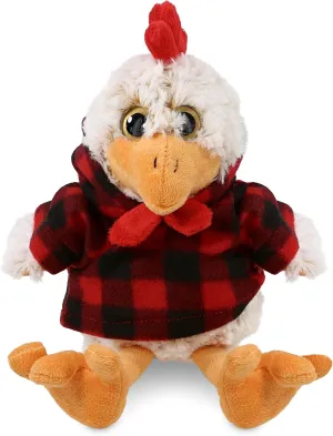 DolliBu Soft Sitting Rooster Stuffed Animal with Plaid Red Hoodie Sweater and Personalization - Rooster Plush Lumberjack Stuffed Toy with Plaid Jacket Dress Up for Christmas, Holiday, Winter - 9 Inch