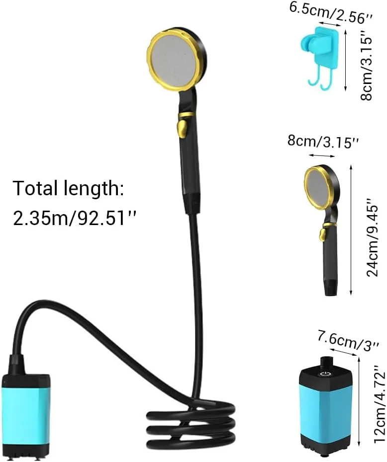 DONGKER Outdoor Shower Kit,Portable Shower USB Rechargeable Camping Shower with Intelligent LED Display & 2m Hose & Storage Bag for Outdoor Hiking Travel Pet Cleaning