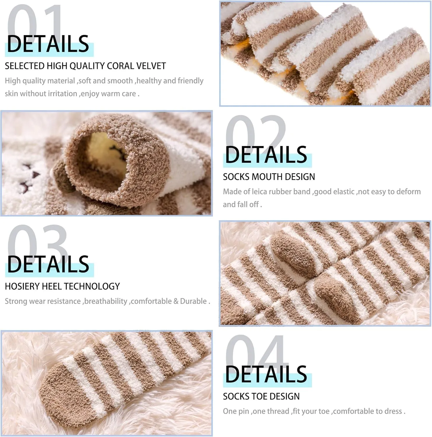 DoSmart Womens Over Knee High Fuzzy Socks Soft Warm Thigh High Striped Stockings Cozy Slipper Fleece Winter Long Socks