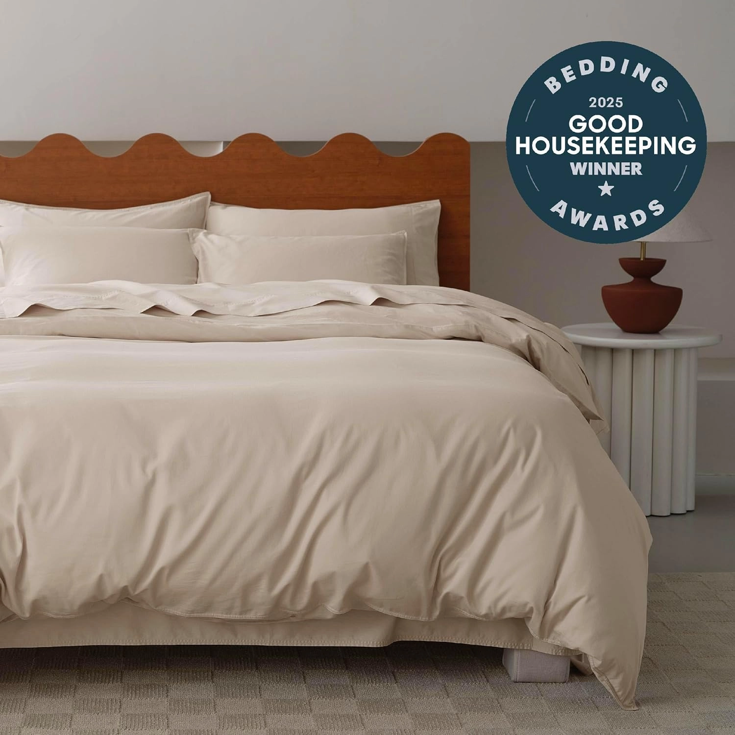 Double Stitch 100% Organic Cotton Duvet Cover - Soft 3 Piece Bedding Set King Size, 300 TC Luxury Hotel Sateen Weave, GOTS Certified Long Staple Cotton, Made in India, Beige