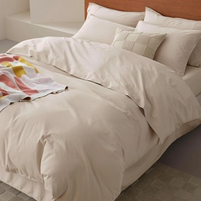Double Stitch 100% Organic Cotton Duvet Cover - Soft 3 Piece Bedding Set King Size, 300 TC Luxury Hotel Sateen Weave, GOTS Certified Long Staple Cotton, Made in India, Beige
