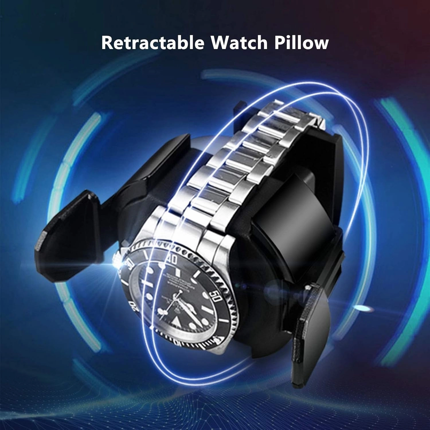 Double Watch Winder Box for Automatic Watch with Colorful Lights Adjustable Watch Pillows Quiet Motor (B A)