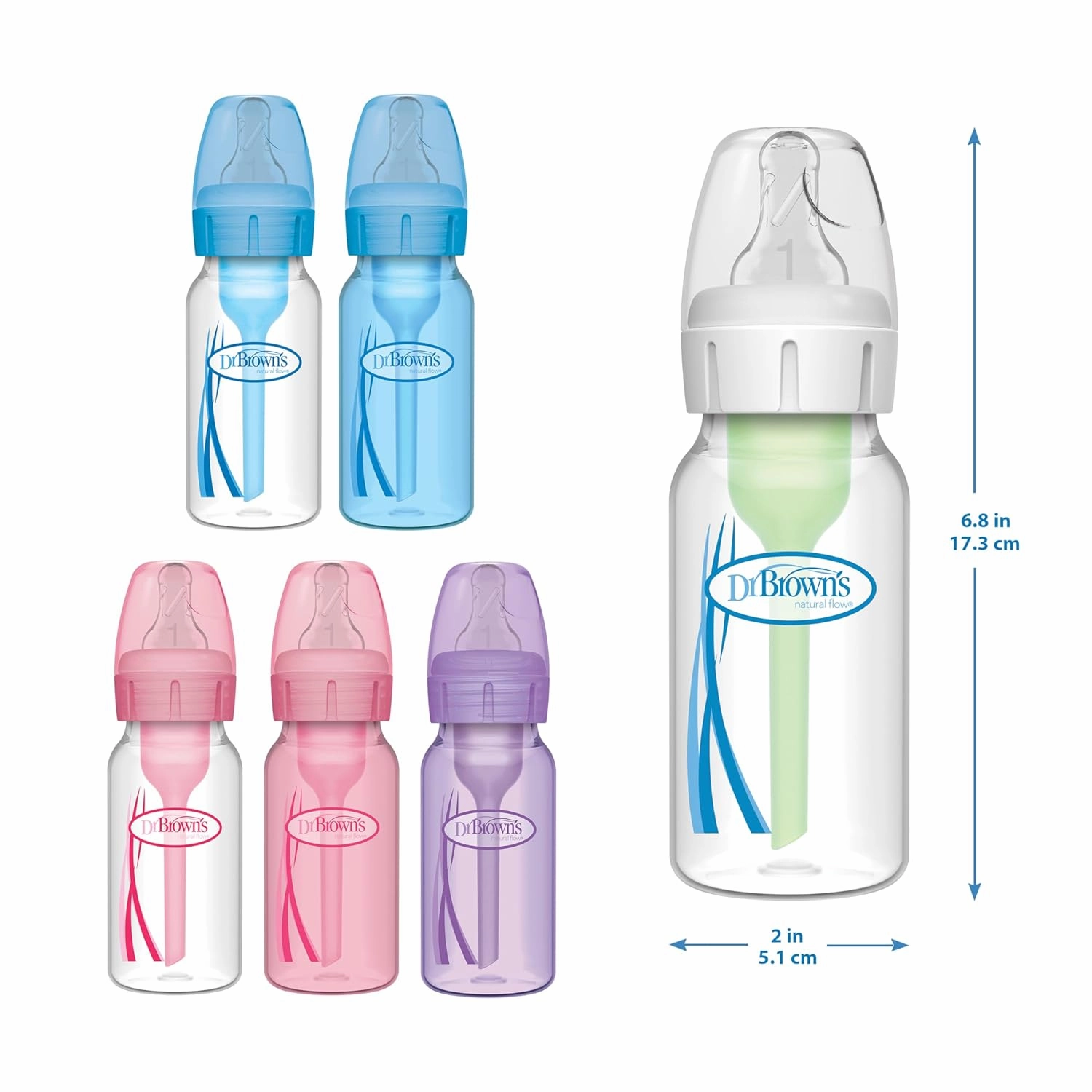 Dr. Brown's Anti-Colic Baby Feeding Set with Slow Flow Nipples, Travel Caps, Silicone Pacifier - Pink