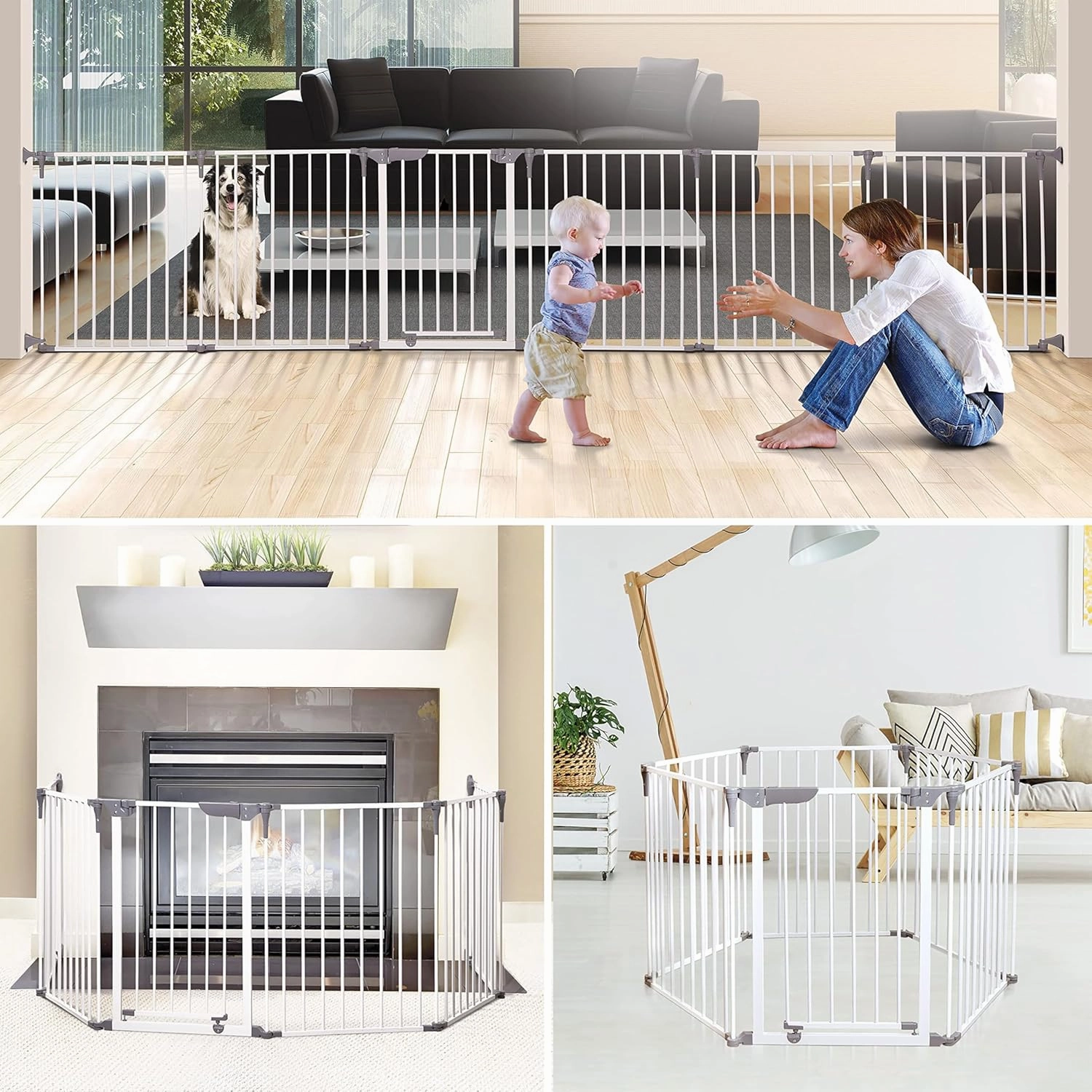 Dreambaby Royale Converta 3-in-1 Play Yard & 151" Extra Wide Baby Gate - 6 Configurable Panels - 10sqft Baby Fence Playard