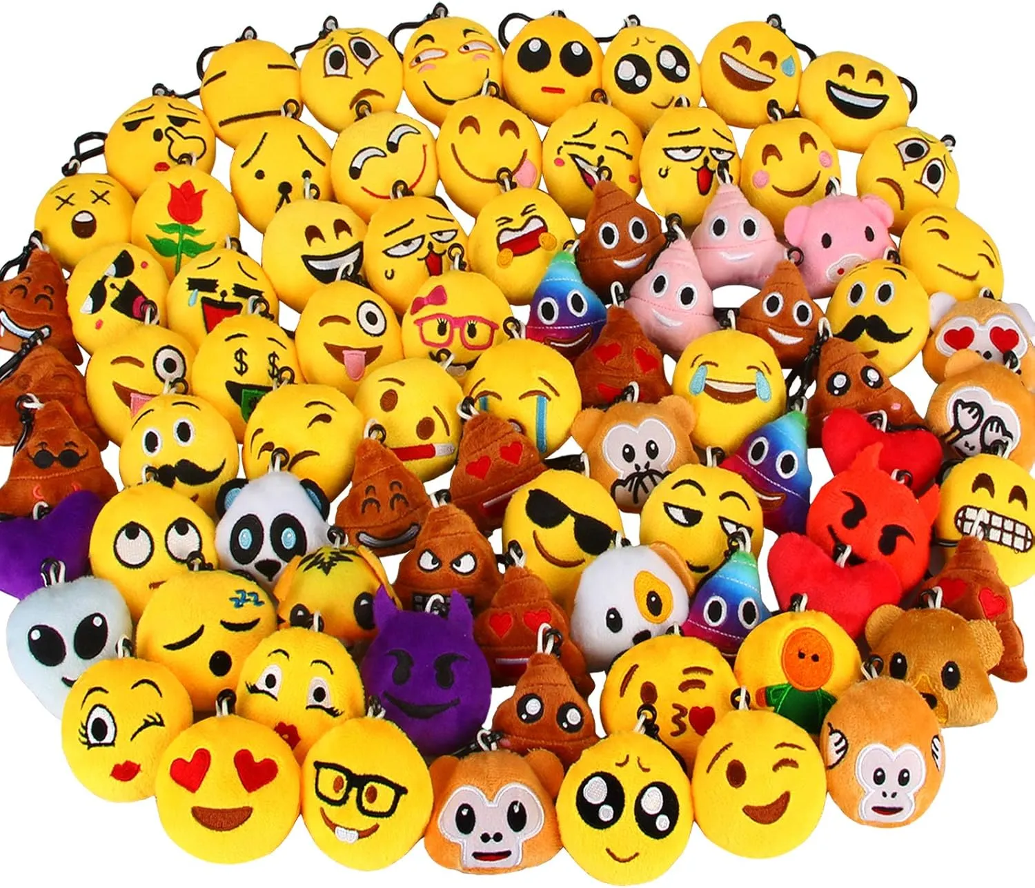 Dreampark 80 Pack Mini Emoticon Keychain Plush, Party Favors for Kids, Valentine's Day Gifts/ Birthday Party Supplies, Emoticon Gifts Toys Easter Basket Stuffers Carnival Prizes for kids 2" Set of 80