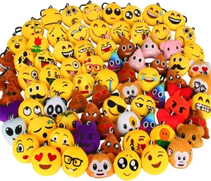 Dreampark 80 Pack Mini Emoticon Keychain Plush, Party Favors for Kids, Valentine's Day Gifts/ Birthday Party Supplies, Emoticon Gifts Toys Easter Basket Stuffers Carnival Prizes for kids 2" Set of 80