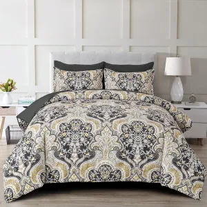 Drucon Boho Paisley Comforter Set King Size, 7 Pieces Bed in a Bag Black Gold Comforter Set, Soft Lightweight Bedding Set (1 Comforter, 1 Flat Sheet, 1 Fitted Sheet, 2 Pillow Shams, 2 Pillowcases)