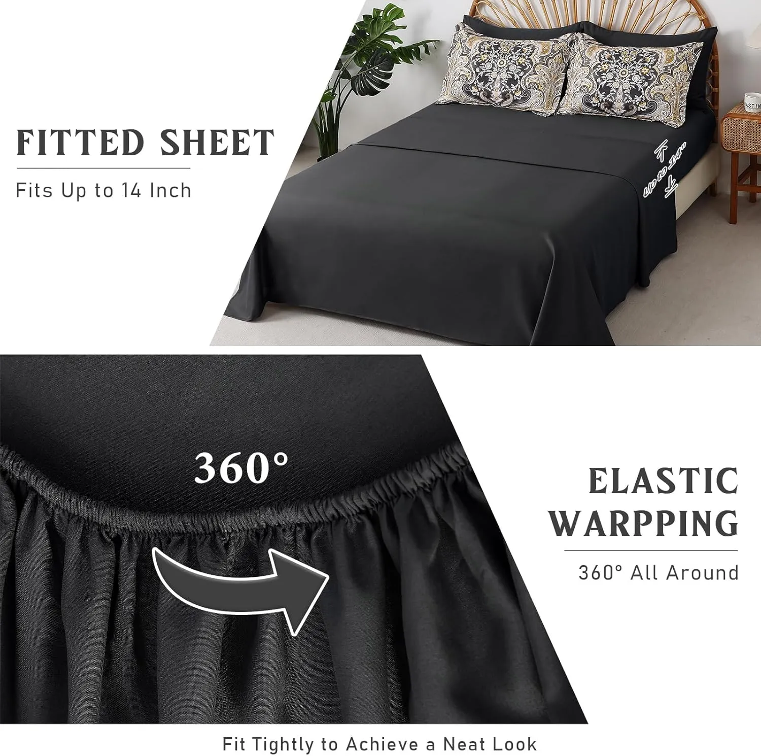 Drucon Boho Paisley Comforter Set King Size, 7 Pieces Bed in a Bag Black Gold Comforter Set, Soft Lightweight Bedding Set (1 Comforter, 1 Flat Sheet, 1 Fitted Sheet, 2 Pillow Shams, 2 Pillowcases)