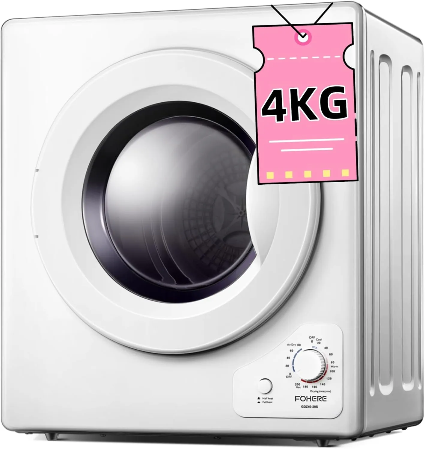 Dryer, 2.9 cu.ft Clothes Dryers, 1400W FOHERE Vented Tumble Dryer with Sensor, 5 Auto Drying Mode, with Exhaust Duct & Stainless Steel Tub, for Apartment, Home, Dorm-110V, White