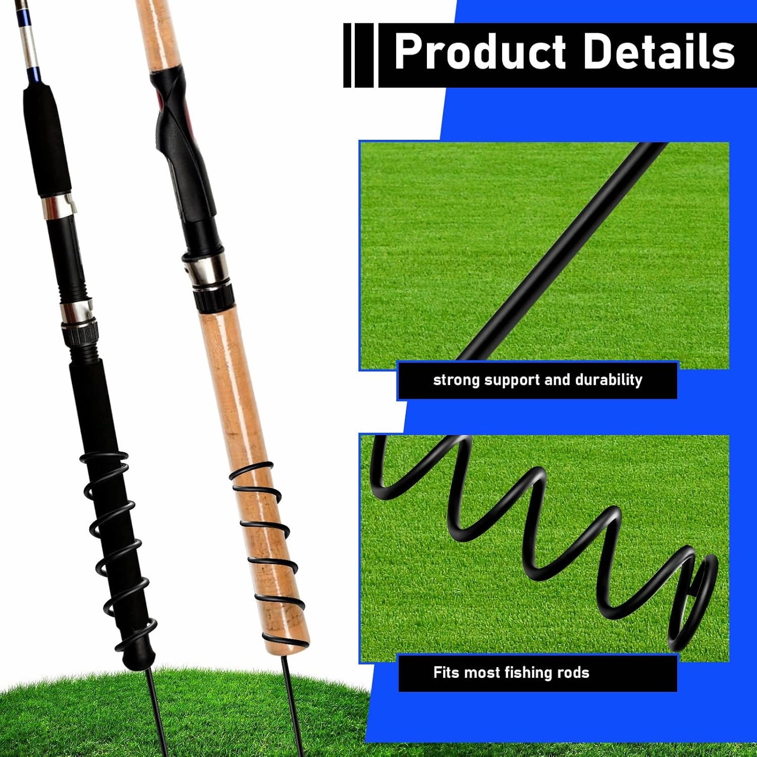 Dunzy Spiral Fishing Rod Holders Heavy Duty 1.57 Inch Diameter Metal Bank Pole Stand Spiral Rod Holder Insert Ground Rest Stand for Fishing on Lakes and Streams