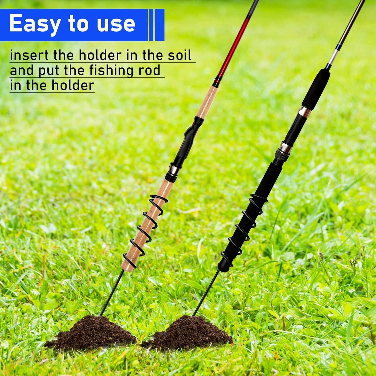 Dunzy Spiral Fishing Rod Holders Heavy Duty 1.57 Inch Diameter Metal Bank Pole Stand Spiral Rod Holder Insert Ground Rest Stand for Fishing on Lakes and Streams