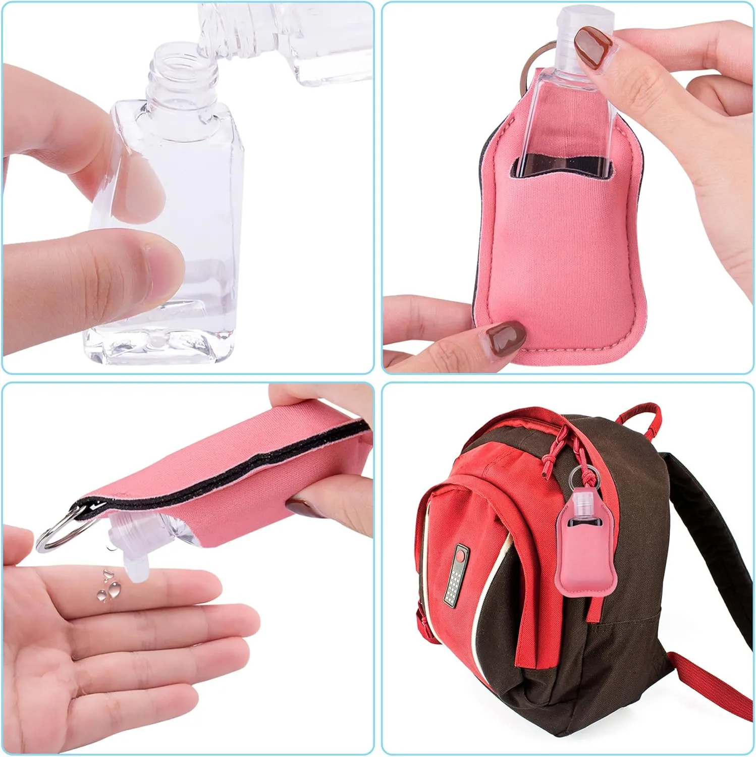 Duufin 72 Pieces Hand Sanitizer Holders Empty Travel Bottles Set Clear Refillable Bottles and Hand Sanitizer Keychain Holder