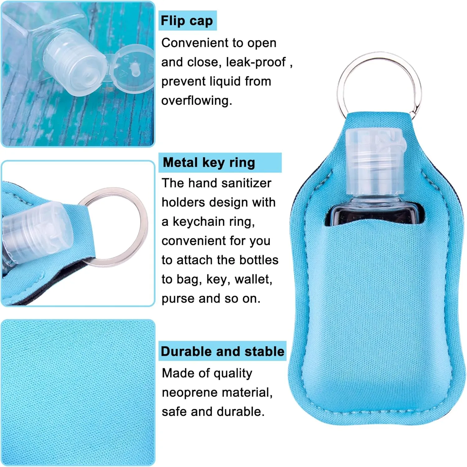 Duufin 72 Pieces Hand Sanitizer Holders Empty Travel Bottles Set Clear Refillable Bottles and Hand Sanitizer Keychain Holder