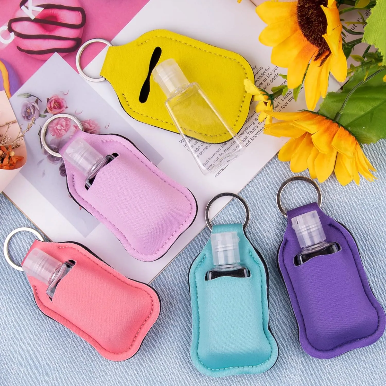 Duufin 72 Pieces Hand Sanitizer Holders Empty Travel Bottles Set Clear Refillable Bottles and Hand Sanitizer Keychain Holder