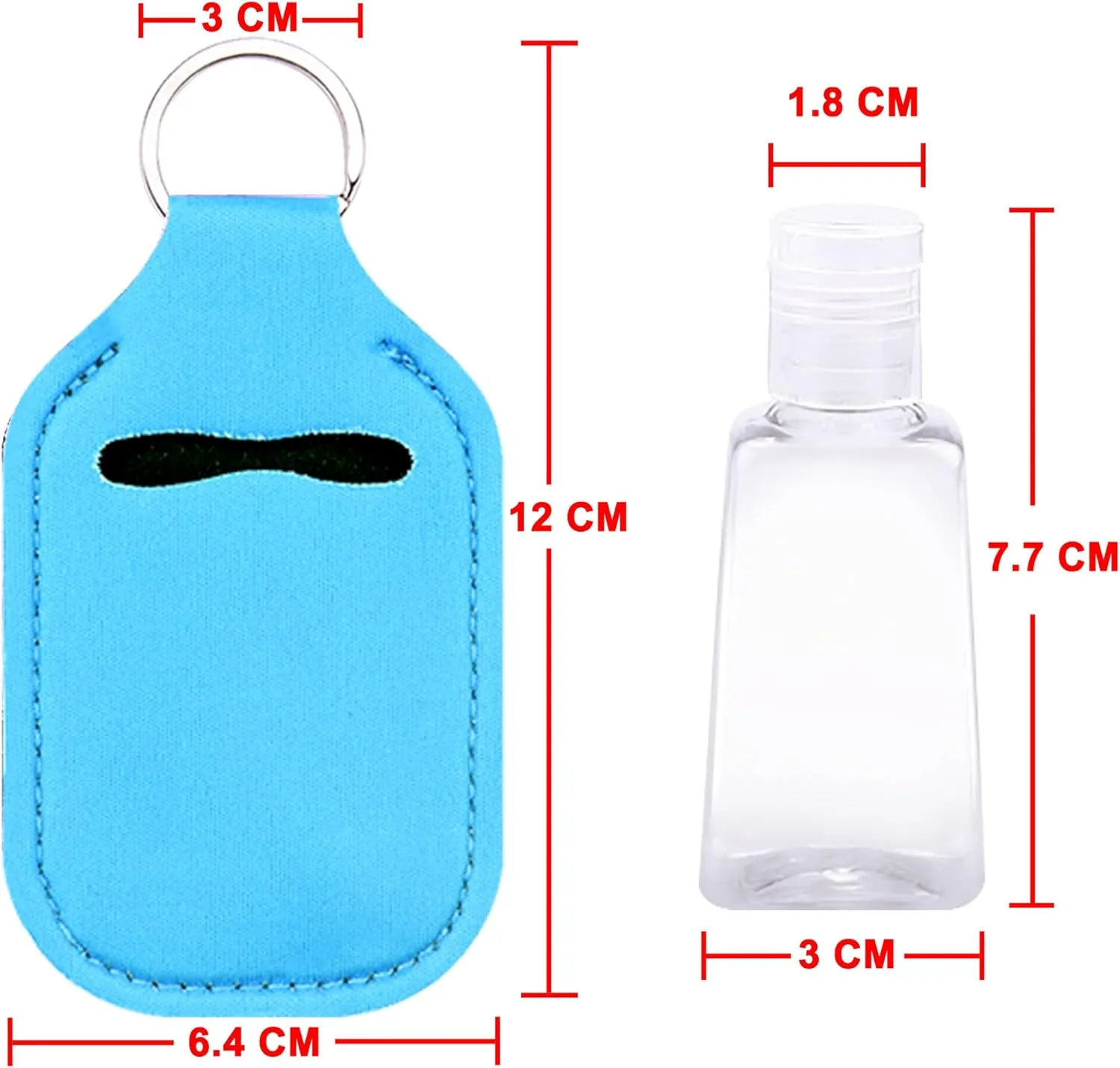 Duufin 72 Pieces Hand Sanitizer Holders Empty Travel Bottles Set Clear Refillable Bottles and Hand Sanitizer Keychain Holder