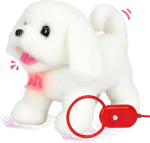 Easfan Electric Walking White Dog Plush Leash Puppy Toy Interactive Talking Musical Plush Toy with Remote Control Leash Christmas Birthday Gifts for Kids Toddlers