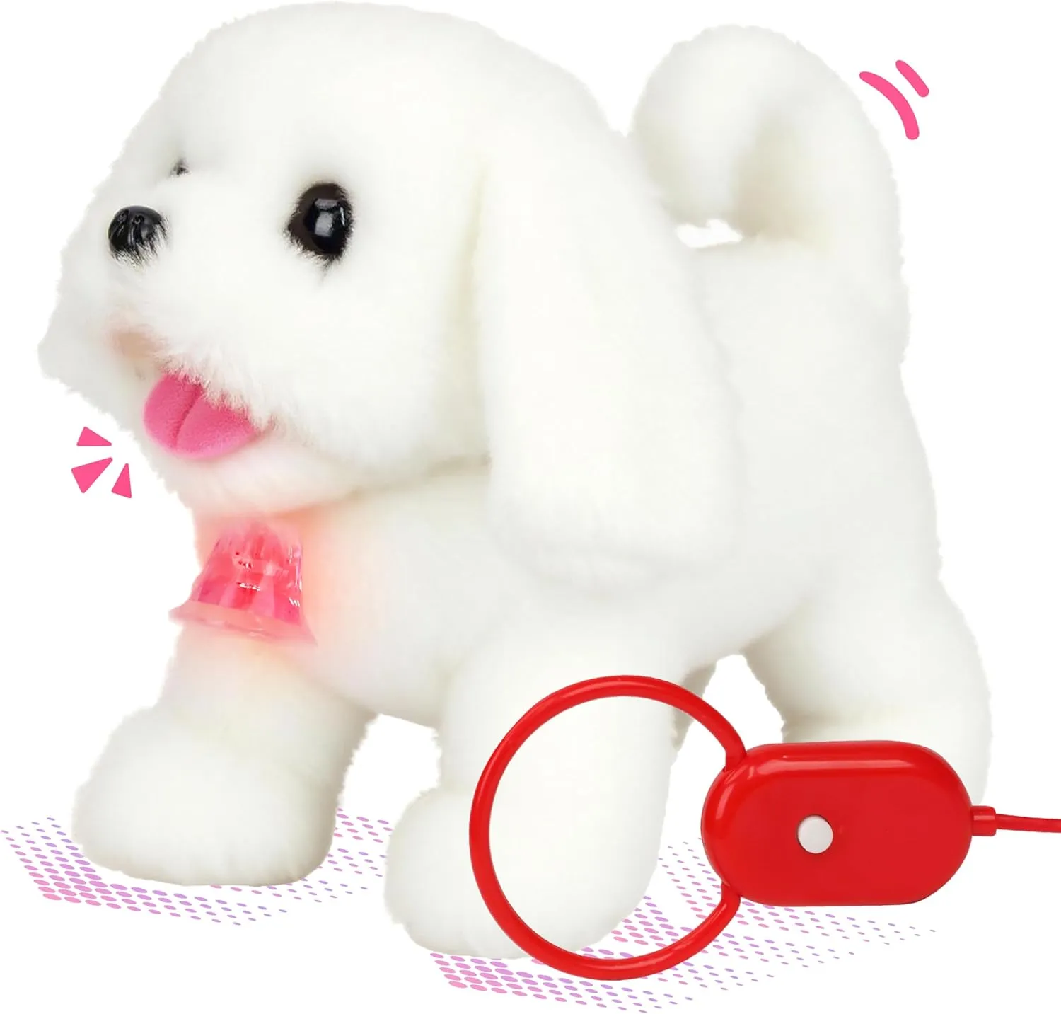 Easfan Electric Walking White Dog Plush Leash Puppy Toy Interactive Talking Musical Plush Toy with Remote Control Leash Christmas Birthday Gifts for Kids Toddlers