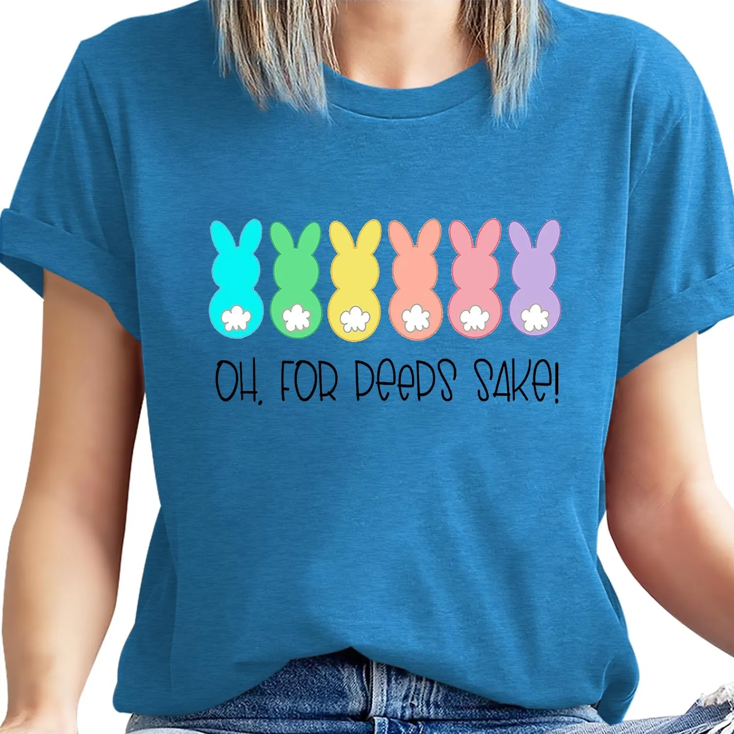 Easter Teacher T-Shirt for Women Teaching My Favorite Peeps Shirt Funny Bunny Rabbit Graphic Tee Tops