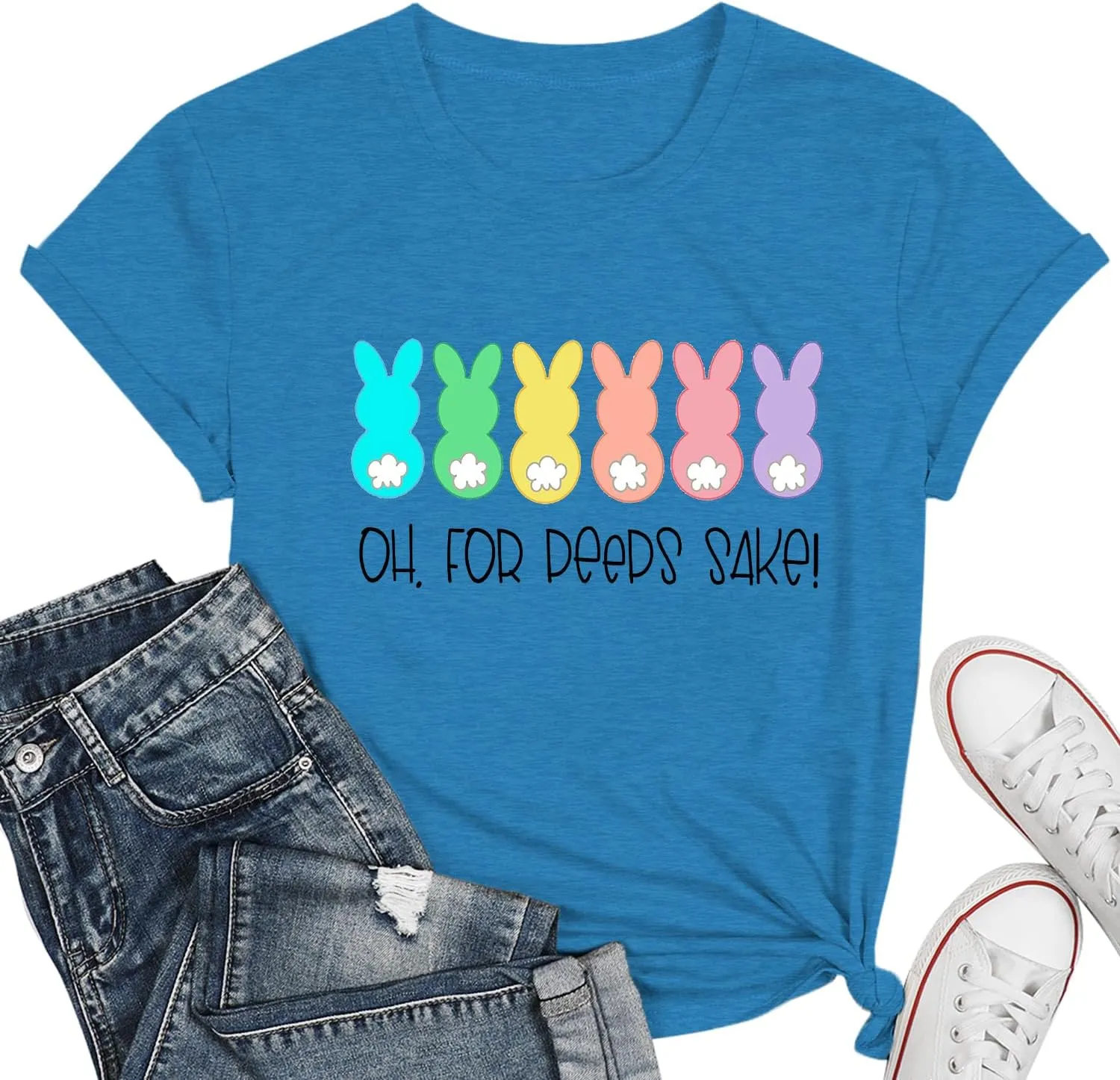 Easter Teacher T-Shirt for Women Teaching My Favorite Peeps Shirt Funny Bunny Rabbit Graphic Tee Tops