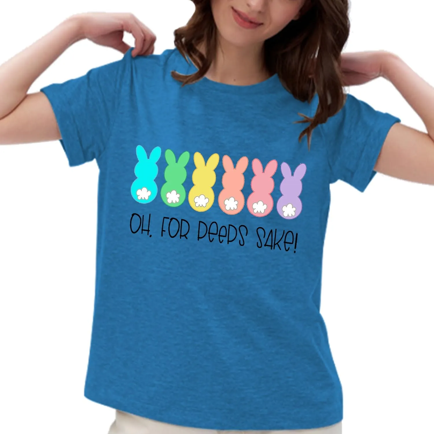Easter Teacher T-Shirt for Women Teaching My Favorite Peeps Shirt Funny Bunny Rabbit Graphic Tee Tops