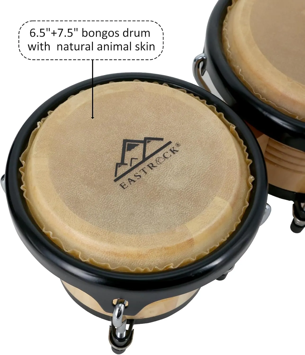 EASTROCK Bongo Drum 6.5” and 7.5” Bongos Set for Kids Adults Beginners Professionals Tunable Wood and Metal Drum Percussion Instruments with Bag and Tuning Wrench (Log)