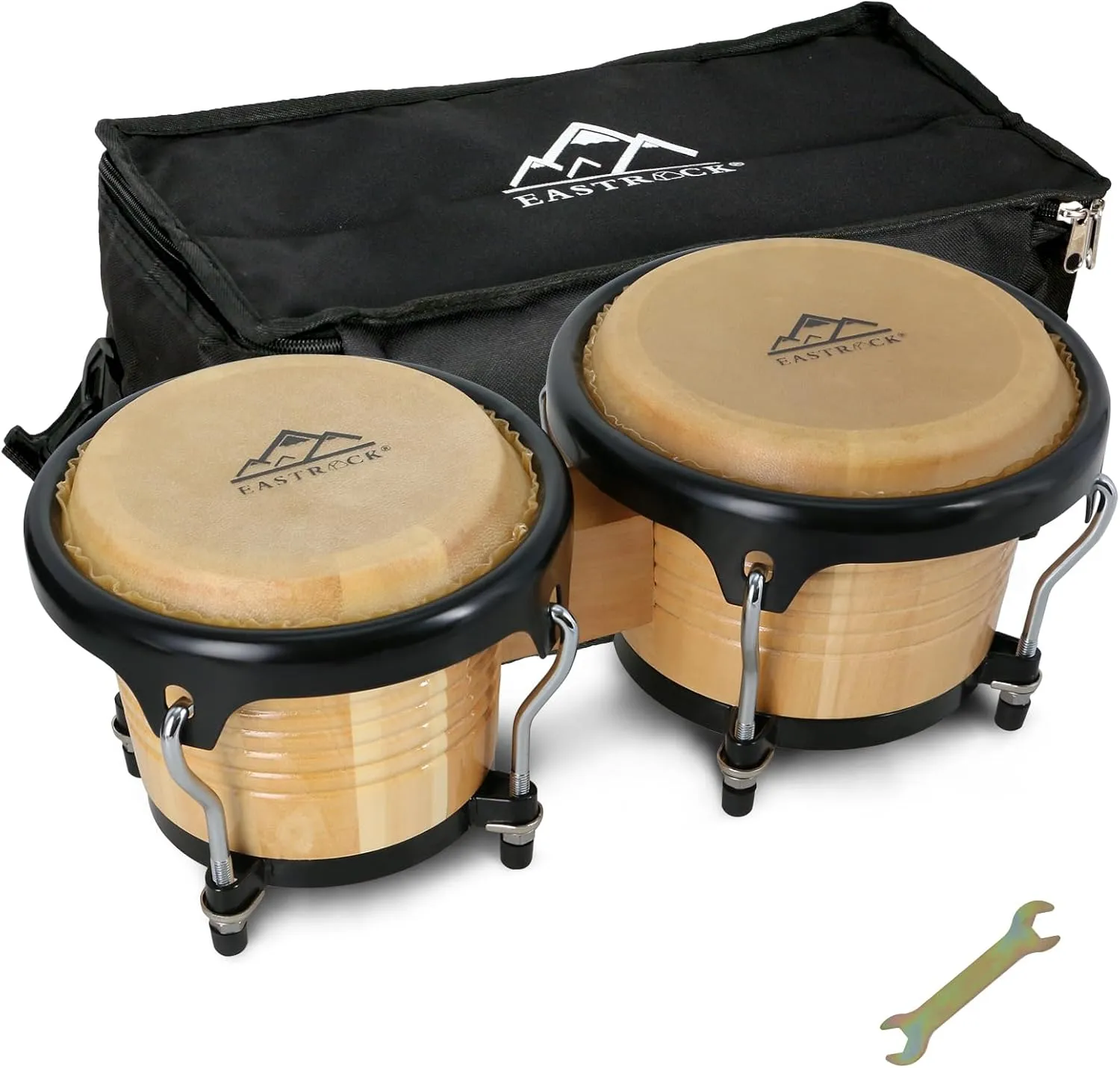EASTROCK Bongo Drum 6.5” and 7.5” Bongos Set for Kids Adults Beginners Professionals Tunable Wood and Metal Drum Percussion Instruments with Bag and Tuning Wrench (Log)