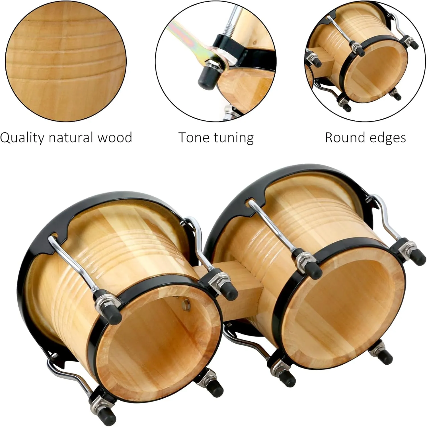 EASTROCK Bongo Drum 6.5” and 7.5” Bongos Set for Kids Adults Beginners Professionals Tunable Wood and Metal Drum Percussion Instruments with Bag and Tuning Wrench (Log)