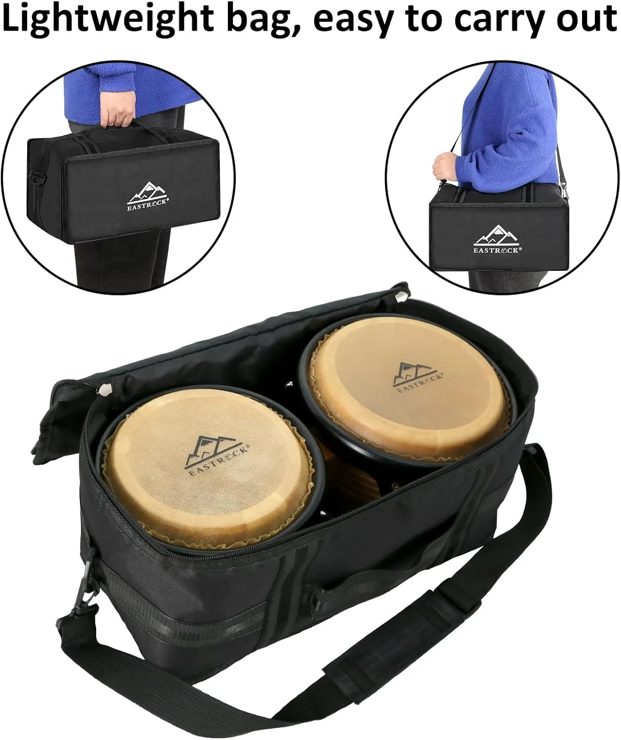 EASTROCK Bongo Drum 6.5” and 7.5” Bongos Set for Kids Adults Beginners Professionals Tunable Wood and Metal Drum Percussion Instruments with Bag and Tuning Wrench (Log)