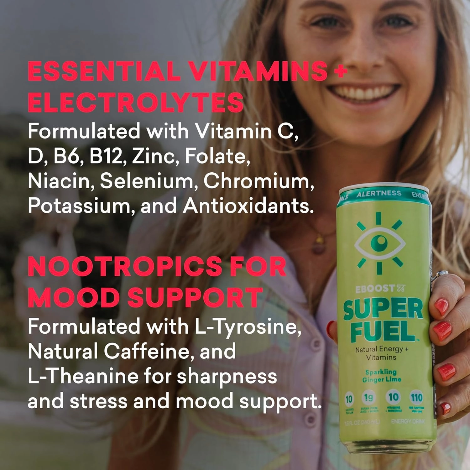 EBOOST Super Fuel Natural Energy Drink - Orange Mango - 12 Pack x 11.5 Fl Oz - Natural Caffeine from Coffee and Green Tea - Essential Electrolytes, Nootropics, and Vitamins - Sports Preworkout Drink